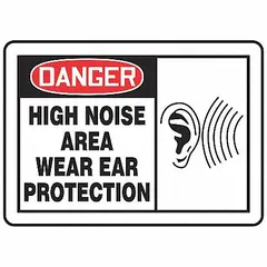 Adhesive-mounted vinyl signs warning of high noise areas requiring ear protection. Each sign measures 3 1/2 in x 5 in with 0.02 in thickness. Sold in a 5-pack. Suitable for indoor use where hearing protection is mandatory.