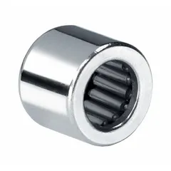 Single-row drawn-cup needle roller bearing with full complement of rollers for maximum radial load capacity in compact spaces. Open configuration, alloy steel construction. Inch-system dimensions: 11/16 in bore, 7/8 in OD. Suitable for applications such as automotive transmissions, gearboxes, and industrial machinery where high radial loads and space constraints are factors.