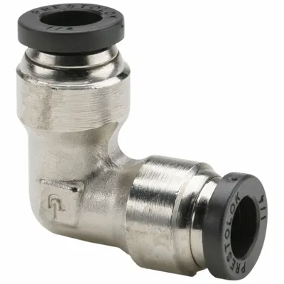PARKER Push-Fit Elbow Fitting: 1/4 in OD x 1/4 in OD Size, Push-to-Connect x Push-to-Connect - Nickel-Plated Brass Tube Fittings