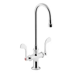 Single-post handle bathroom faucet in chrome finish, constructed from brass. Features a gooseneck design with a flow rate of 1 gpm. Suitable for residential and commercial bathroom sinks.