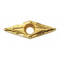 Diamond indexable turning insert for precision machining of non-ferrous materials, composites, and abrasive plastics. Used in CNC lathe operations for finishing applications requiring high surface quality.