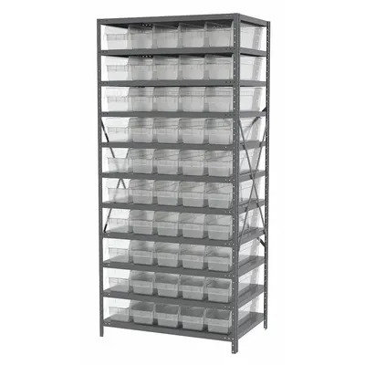 AKRO-MILS Bin Shelving: 36 in x 24 in x 79 in, 1 Sided, 50 Bins, Open, Shelf Bin - Metal Stationary Bin Shelving with Open-Front Bins