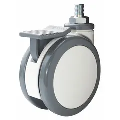 Twin-Wheel Threaded Stem Caster for Medical Equipment, 5 in Dia., M16 Thread, Gray
