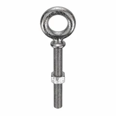 This machinery eye bolt features a shoulder design for secure seating in lifting and rigging applications. Made from 316 stainless steel with a plain finish, it resists corrosion in demanding environments. Thread size is 5/8"-11 with a 3-inch thread length; a nut is included. Manufactured in the USA.