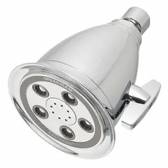 Fixed showerhead with multi-pattern spray settings. Constructed from brass and plastic. Flow rate of 2.5 gpm. Suitable for use in hospitality environments such as hotels and resorts.