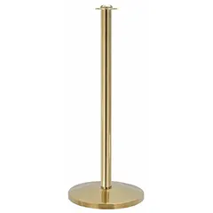 This flat-top rope barrier receiver post features a steel post with polished brass finish and a brass dome base. With a 39-inch height, it accommodates rope heights from 36 to 40 inches. Suitable for managing queues and guiding pedestrian traffic in commercial environments.