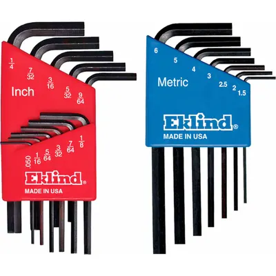 EKLIND Hex Key: 16 or More Pieces, Hex-L, L, Metric and SAE, Std End, Short, 18 Pieces - L-Shaped Hex Key Sets
