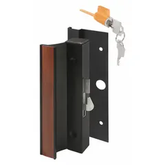 Recessed handle for sliding doors, designed to provide a flush-mount locking solution. Suitable for applications where space efficiency and secure door control are required. Measures 7 1/8 inches in height and 1 inch in width.