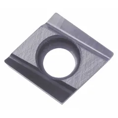 Diamond indexable turning insert for precision machining of non-ferrous materials such as aluminum alloys and plastics. Designed for fine finishing applications, it provides sharp cutting edges and wear resistance for consistent performance in turning operations on CNC lathes.