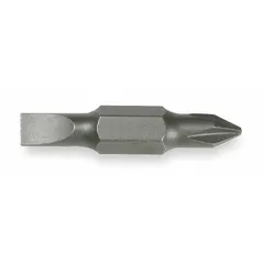Double-ended driver bit with #1 Phillips tip on Side 1. Made from S2 steel with a hex shank. Sold as a 2-pack. Suitable for manual driving of Phillips fasteners in general assembly and maintenance tasks.