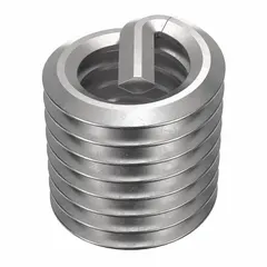 Free-running helical insert with tanged tang for thread repair or reinforcement in metal components. Made of 18-8 stainless steel with dry film lubricant, M6-1.00 thread size, 6.25 mm length, tensile strength 200,000-250,000 psi. Suitable for use in aluminum, cast iron, or steel to provide wear-resistant threads. Supplied in a 100-piece pack.