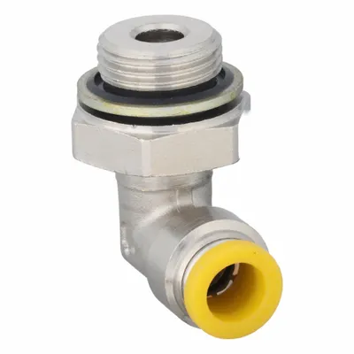 PARKER Push-Fit Elbow Fitting: 8 mm OD x 3/8 mm Pipe Size, Push-to-Connect x BSPP - Nickel-Plated Brass Tube Fittings