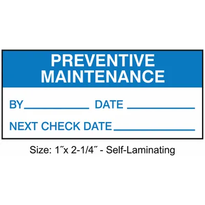 STRANCO Inspection Label: Preventative Maint, 2 1/4 in Wd, 1 in Ht, Adhesive, Blue/White - Safety