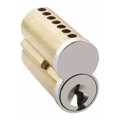 This DORMAKABA interchangeable core cylinder is designed for cylindrical lock assemblies. It features a 7-pin core and a chrome finish, allowing quick rekeying without removing the entire lock. Suitable for commercial access control applications where security updates are required.