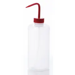 Narrow Mouthed Standard Spout Wash Bottle, 1 L, Colorless Body, Red Closure, Nonvented, No Imprinting