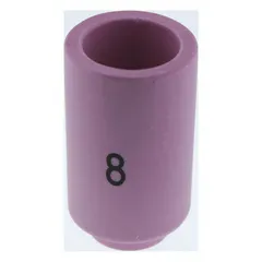Standard alumina nozzle for plasma cutting torches, model No. 8. Directs and focuses gas flow for precise cutting. Pack of 10 units.