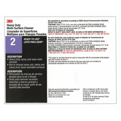 Secondary container label for identifying spray bottles or other vessels holding 3M Heavy Duty Multi-Surface Cleaner 2. Measures 8 1/2 inches wide. Supplied as a 12-pack.