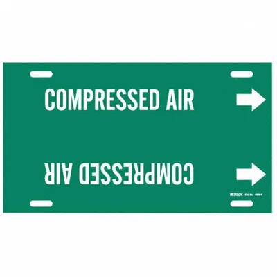 BRADY Pipe Marker: Compressed Air, Green, White, Fits 8 to 9 7/8 in Pipe O.D. - Compressed Air Strap-On Pipe Markers
