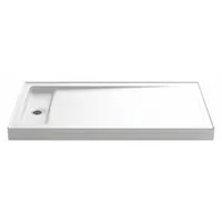 Cast iron shower base with a single threshold and left drain location. Recessed drain designed for use with K-9155 or K-9156 drain covers. Overall length 34 inches, height 4-1/2 inches. Suitable for residential or light-commercial bathroom installations over a standard subfloor