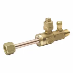 MUELLER Refrigerant Ball Valve: 10 Cv, 5/8 in Female Swivel Right-Hand, Access Port, No Relief Port (MPN A 18948). Key specifications — Brand: MUELLER; Access Port: Yes; Relief Port: No; A2L Compatible: Yes.