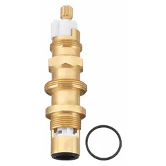 This ceramic unit functions as a stem and stem extender for bathtub and shower faucet valves. It is a direct-fit replacement component used in the repair or maintenance of faucet systems. The unit is designed for use in residential or commercial plumbing applications where water flow control restoration is needed.