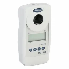 This single-parameter colorimeter measures chlorine concentration in water. It operates at 430 nm and 660 nm wavelengths with 0.01 A resolution and 3% accuracy, covering up to 8 ranges with a maximum in ppm. The digital display shows readings, and reagents are included. Typical applications include water treatment, pool maintenance, and industrial process control.