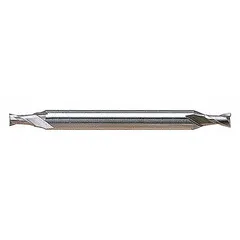 Double-end high-speed steel square end mill with 2-flute design for general-purpose milling, slotting, and profiling in ferrous and non-ferrous materials. Mill diameter 11/64", length of cut 1/4", overall length 2". Suitable for industrial maintenance, tooling, and production environments.