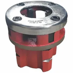 Die head for handheld pipe threaders, designed for 3/4 in pipe. Cuts NPT right-hand threads. Made from high-speed steel. Suitable for threading steel, stainless steel, and other metal pipes in plumbing and piping applications.
