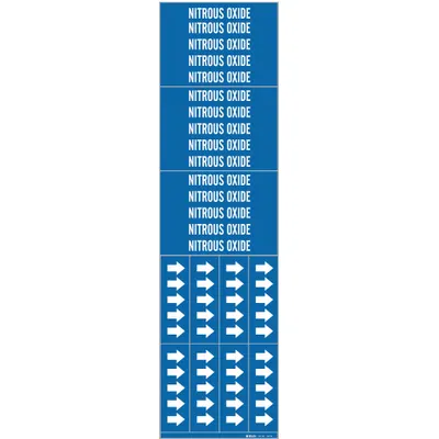 BRADY Pipe Marker: Nitrous Oxide, Blue, White, Fits 3/4 in and Smaller Pipe O.D. - Nitrous Oxide Adhesive Pipe Markers