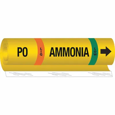 BRADY Pipe Marker: PO, LIQ, Low, Fits 1 1/2 to 2 3/8 in Pipe O.D., 1 Pipe Markers - Ammonia Wrap-Around Pipe Markers