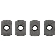 Steel slide-in T-nut with black zinc-plated finish. Single center threaded hole, 5/16"-18 thread size. End-feed mounting for 0.4 inch slot width, compatible with Fath 15 Series t-slot framing. Sold in pack of 4.