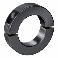 This steel shaft collar is a 2-piece, clamp-on type with a round profile. It has a 48 mm bore diameter and a 19 mm collar width. Designed to secure components such as bearings, sprockets, and pulleys on metric shafts, preventing axial movement in power transmission and automation systems