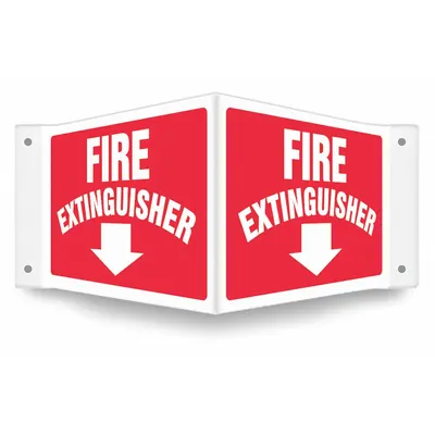 CONDOR Safety Sign: PETG, Mounting Holes Sign Mounting, 8 in x 18 in Nominal Sign Size - V-Shape Projection Fire Extinguisher Signs