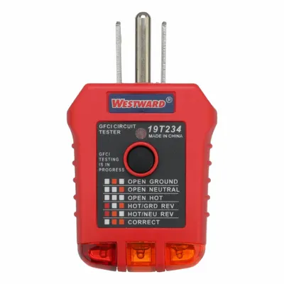 WESTWARD Receptacle Tester with GFCI: 110 V AC to 125 V AC, 5-15P, GFCI, Light - GFCI Testers