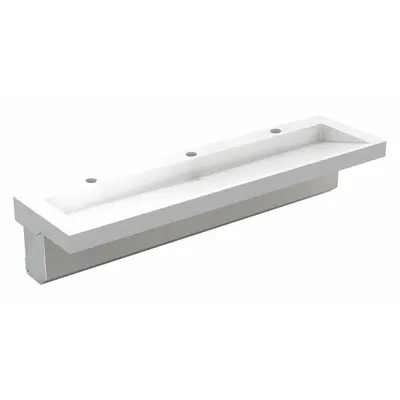 ACORN Wash Basin: 3803, White, Corterra, 80 in Overall Lg, 22 in Overall Wd - Three-Station Wall-Mounted Bathroom Sinks without Faucets