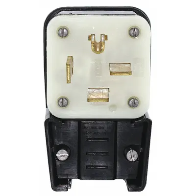 LEVITON Straight Blade Plug: 15-50P, 250V AC, 50 A, 3 Pole, 4 Blade, Black (MPN 8452-P) - Angled Plugs