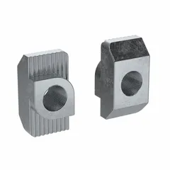 This drop-in T-nut is designed for use with 8 mm slot width in 15 Series and 40 Series aluminum framing. It features a single center M6 threaded hole and is made of steel with a zinc-plated finish. The nut is installed by dropping into the T-slot and rotating to lock, enabling secure adjustable connections in structural framing systems. Supplied in a pack of 4.