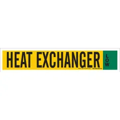 Pipe marker for labeling ammonia lines in heat exchanger systems. Fits pipe outer diameter of 8 inches and larger. Supplied without arrows, suitable for straight pipe runs where directional flow indication is not required. Includes one marker per unit.