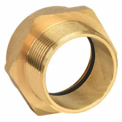 This brass rigid adapter connects fire hoses to hydrants or standpipes. It features a straight hex design with NPSH x NPT threading for a 1-1/2 in pipe size. Suitable for use in fire-suppression systems.