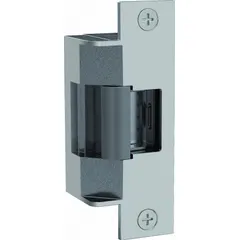 Cylindrical electric strike for access control systems, constructed of stainless steel. Operates on 12V AC/DC input voltage. Rated for heavy-duty performance, suitable for high-traffic doors requiring remote locking and release.