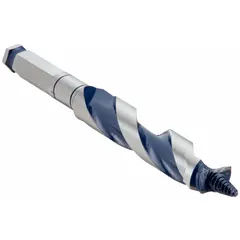 Straight shank carbon steel hybrid spur and ship auger drill bit with PTFE coating. Overall length 7-1/2 in. Used for drilling clean holes in wood and composite materials in construction, framing, and fabrication tasks.