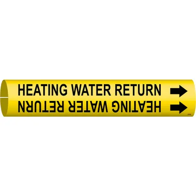 BRADY Pipe Marker: Heating Water Return, Yellow, Black, Fits 1 1/2 to 2 3/8 in Pipe O.D. - Heating Water Return Snap-On Pipe Markers