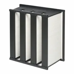 MERV 14 V-Bank Air Filter, 24x24x12 in, Fiberglass Media, Plastic Frame, Double Header, 4 Vs
