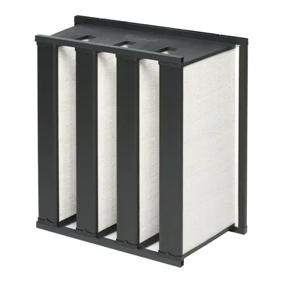 OEM V-Bank Air Filter: 24 in x 24 in x 12 in, Fiberglass, Double Header, 4 Vs - MERV 14 V-Bank Air Filters