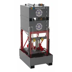 This bulk oil storage and dispensing system includes two tanks and two pumps for managing lubricants in industrial facilities. It comes with two desiccant breathers to control moisture. Overall height is 88 inches, width is 46 inches.
