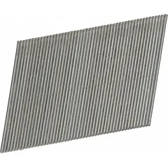 This 1-1/2" length, 20-degree collation angle, 16-gauge galvanized finish nail features a chisel point. It is used in pneumatic or electric finish nailers for interior and exterior trim work, cabinetry, and molding applications where corrosion resistance is needed.