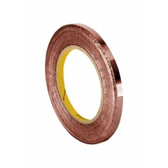 General-purpose copper foil tape for electrical shielding, grounding, and splicing applications. Rated for 600 V, with a thickness of 2.6 mil and a length of 6 yards.