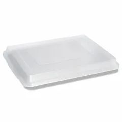 This full sheet pan cover is made of uncoated polyethylene with a solid, closed-bead design. It fits standard full-size sheet pans and is used to cover food during storage, transport, or proofing in commercial kitchens and foodservice operations.