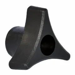 This 3-arm knob features a threaded through-hole for manual adjustment and clamping on industrial machinery, jigs, and fixtures. Constructed from steel with a zinc finish in black, it has an M8 thread and a 32 mm diameter. Suitable for frequent hand-tightening in assembly, packaging, and material handling equipment.