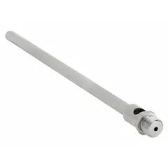 This steel, focused air gun nozzle has a 1/8-inch thread size and a 3-inch extension length. It is used for directing compressed air in industrial blow-off applications, such as cleaning debris, chips, or coolant from machinery and work surfaces.